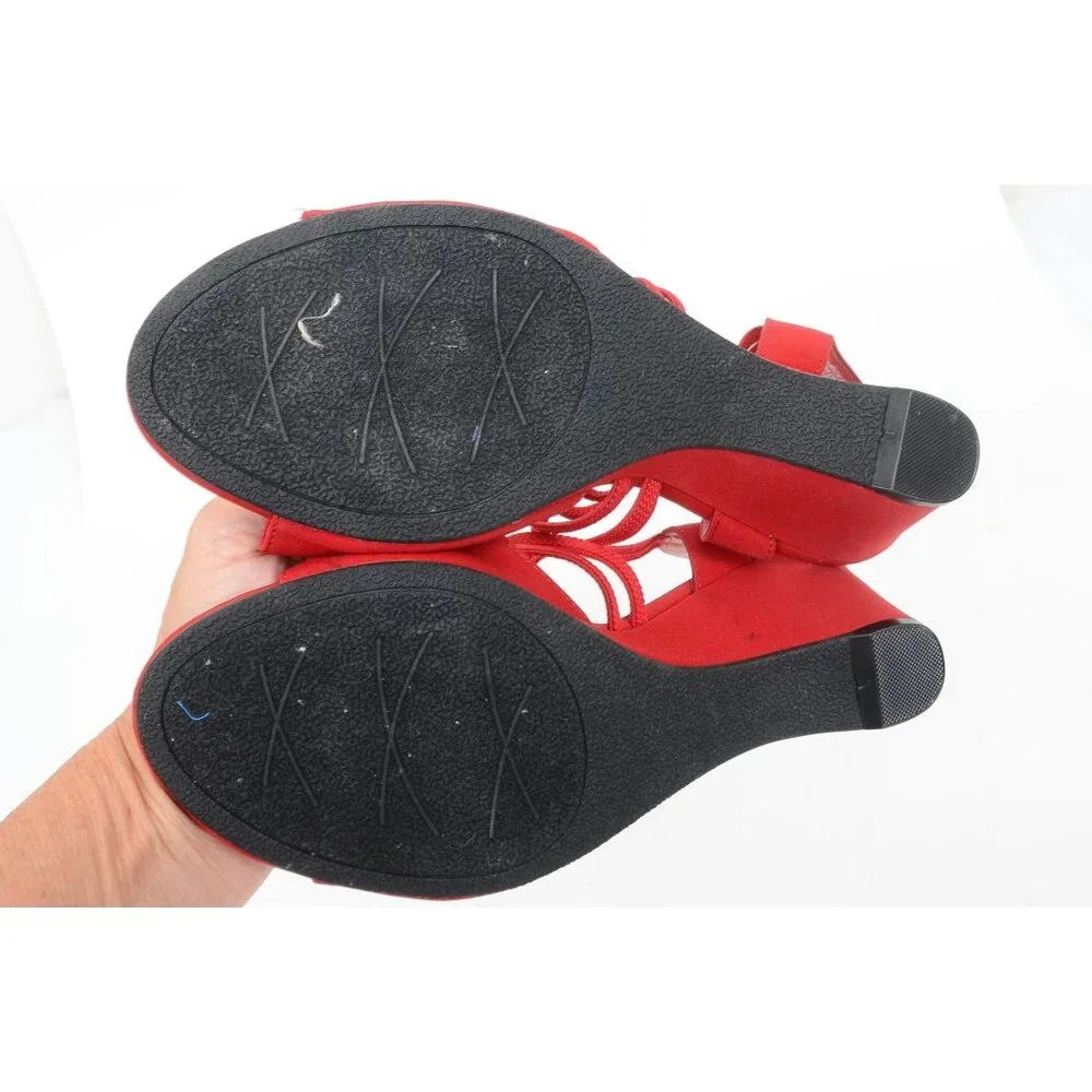 IMPO Red Vicci Strappy Wedge Sandals Heels Women's Size 9 Holiday Valentine - Picture 7 of 8